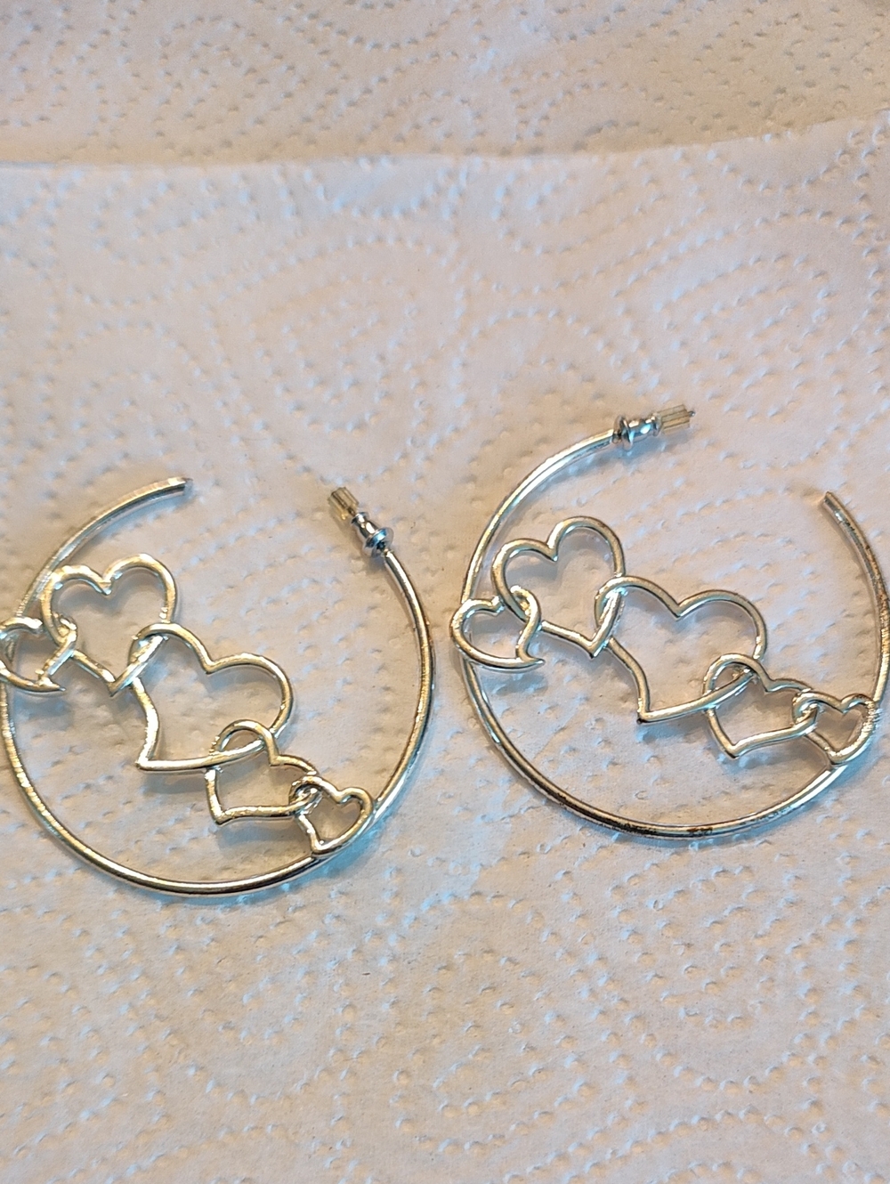 Silver Heart Link Hoop Earrings for Women